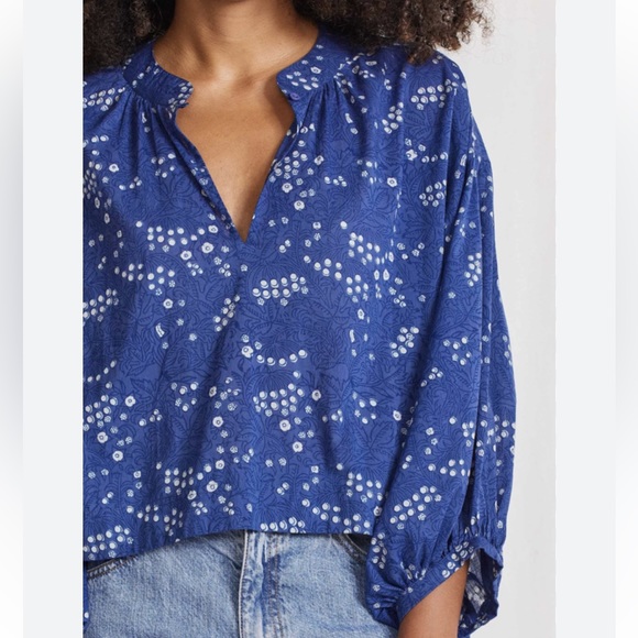 Apiece Apart Topa Pop Over Top in Splattered Lapis Blue Size Medium - Picture 14 of 14